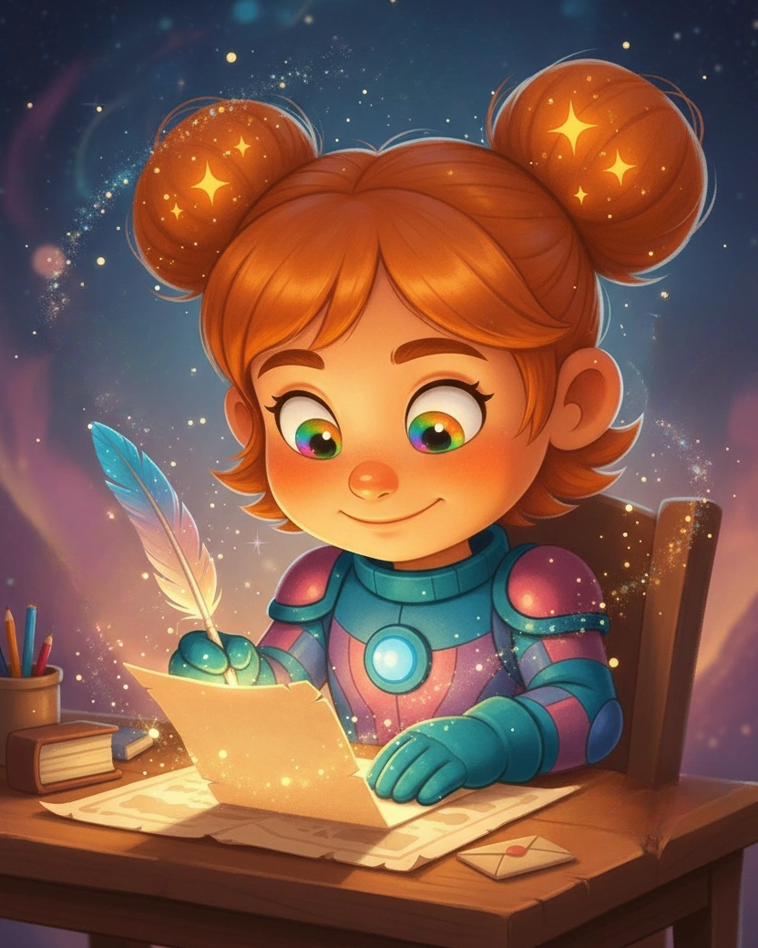 Luma writing the letter